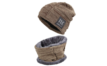 2-Pieces Winter Beanie Hat Scarf Set Warm Knit 